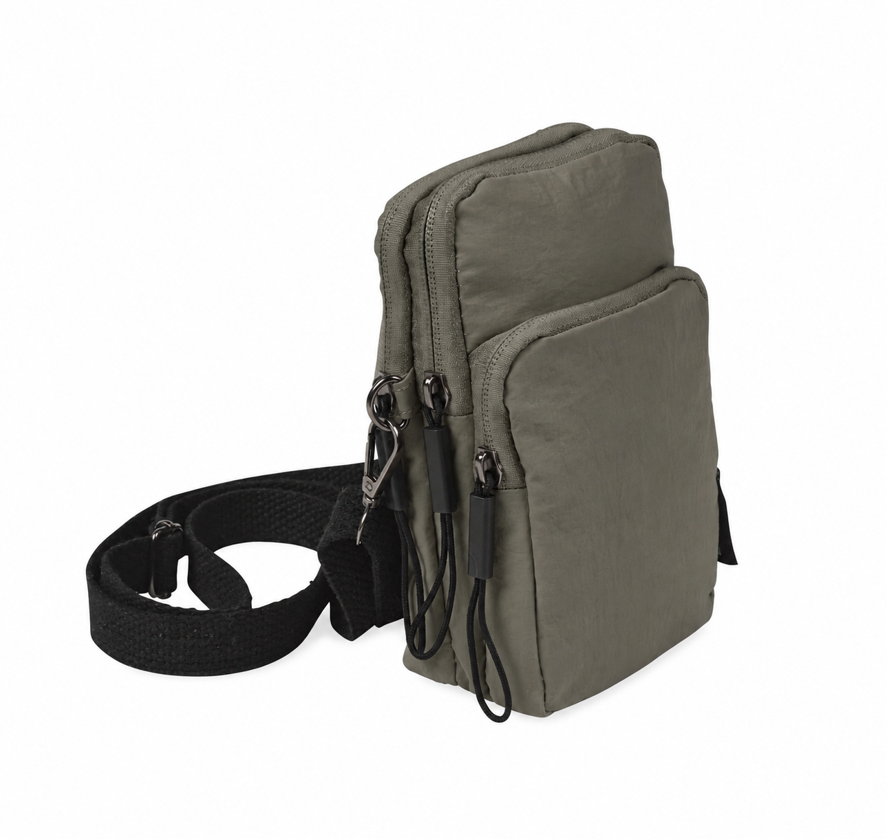 (image for) 2308 Olive Grey Compact Twin Top Zip X-Body Phone Crinkled